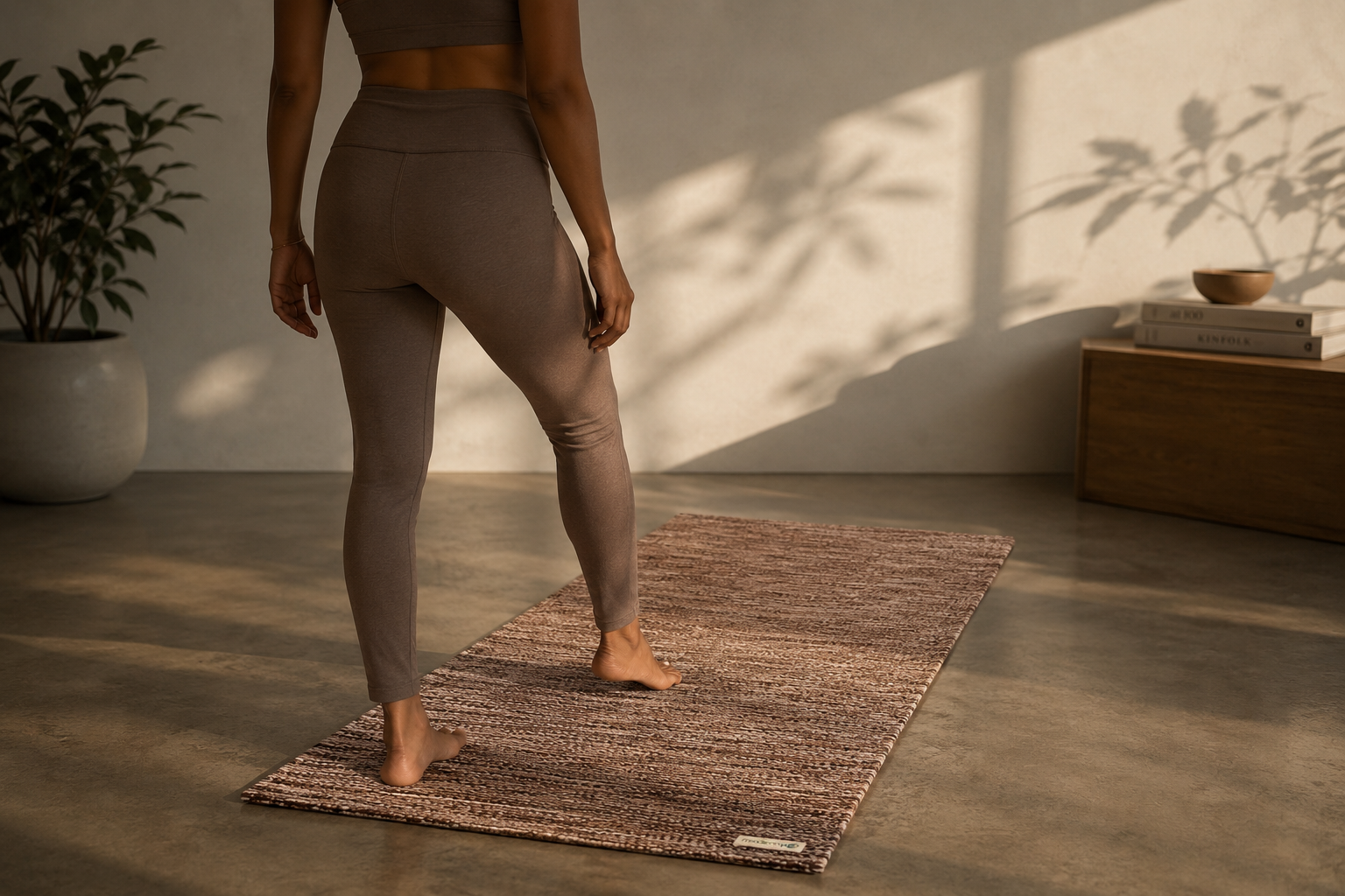 Practising on a cotton mat in soft afternoon light, plant shadows across the wall
