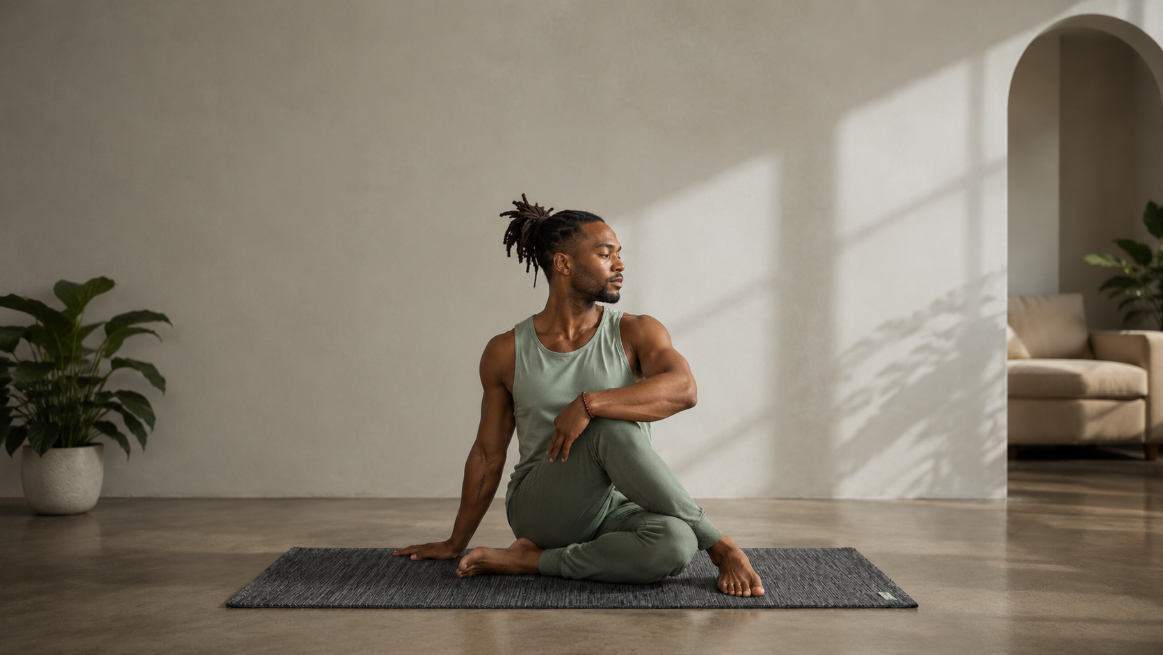 Eye pillow resting across closed eyes in savasana
