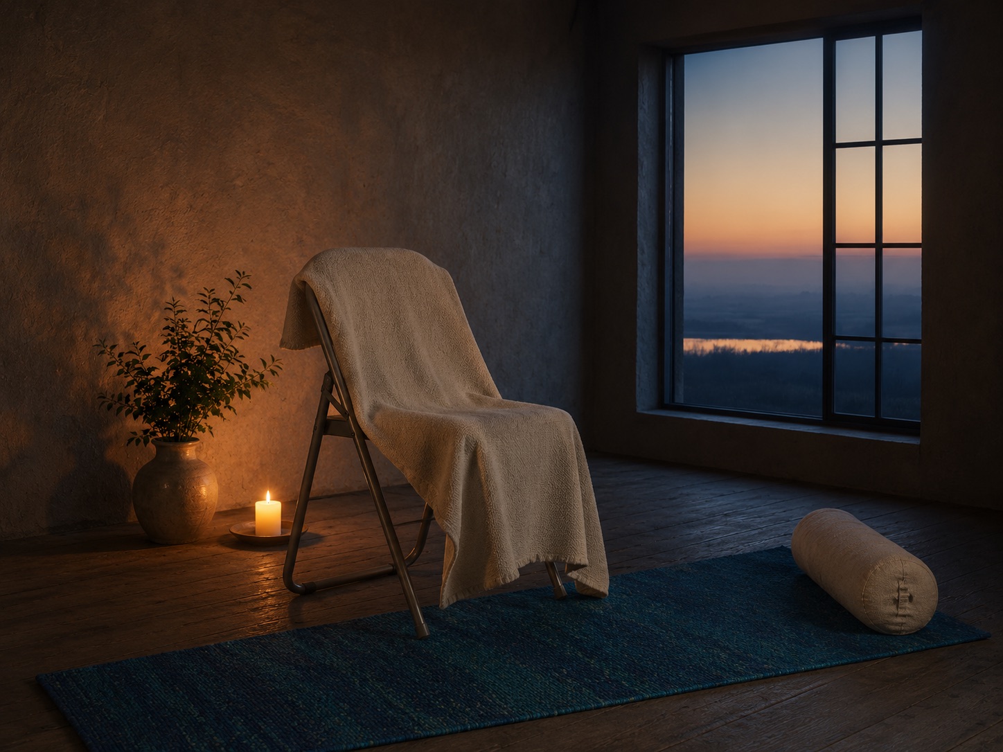 Blanket draped over a folding chair set up for restorative practice